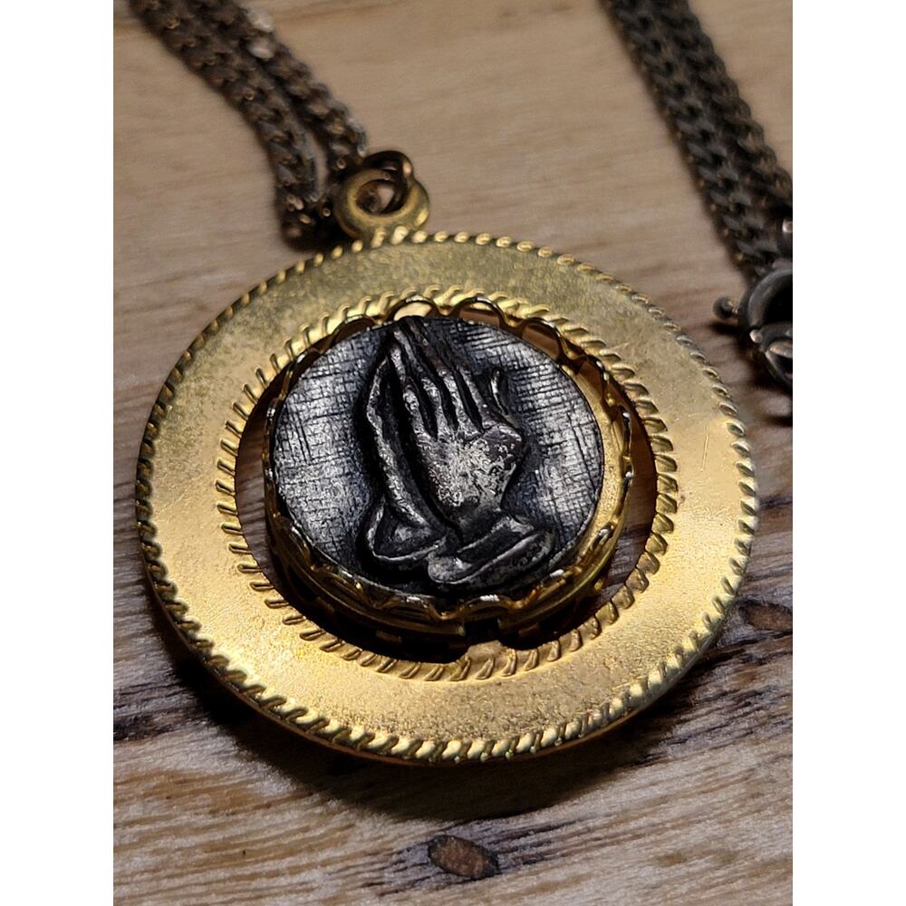 Swivel Pendant Necklace Catholic Christian Cross Praying Hands Chain 22"